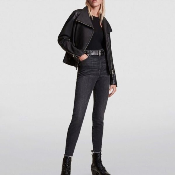 Unworn AllSaints Black Ellis High-Neck Biker Jacket - Picture 3 of 9